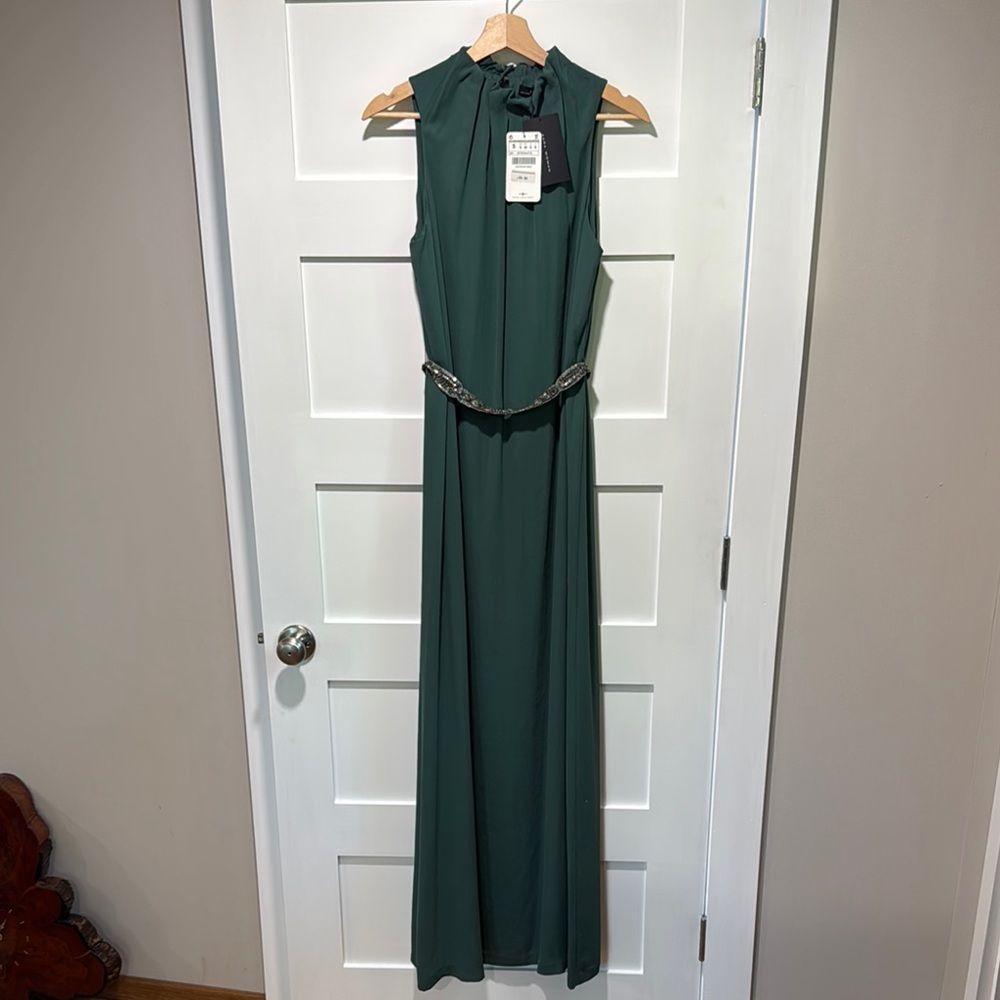 Zara Green Halter Maxi Gown for Weddings